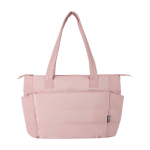 Saco tote poliéster reciclado acolchoado com bolso portátil 15,6” 18 L cor cor-de-rosa claro segunda vista frontal