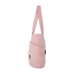 Saco tote poliéster reciclado acolchoado com bolso portátil 15,6” 18 L cor cor-de-rosa claro vista lateral