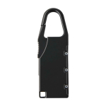 Cadeado numérico feito de zinco personalizável com mosquetão cor preto segunda vista frontal