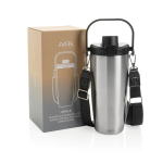 Garrafa térmica de aço inoxidável reciclado com correia 600 ml cor prateado segunda vista com caixa