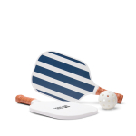 Jogo de pickleball com raquetes de madeira e bola para jogar cor azul-marinho vista principal