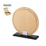 Placa troféu redonda de madeira com base de vidro preto