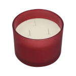 Vela aromática em frasco de vidro com três pavios em vários aromas cor vermelho primeira vista