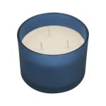 Vela aromática em frasco de vidro com três pavios em vários aromas cor azul-marinho primeira vista