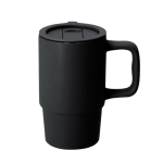 Caneca takeaway de cerâmica, tampa deslizante e acabamento mate 430 ml cor preto primeira vista