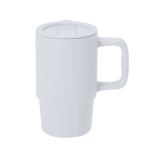 Caneca takeaway de cerâmica, tampa deslizante e acabamento mate 430 ml cor branco primeira vista