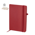 Caderno capa de couro sintético e fecho elástico, folhas pautadas A5