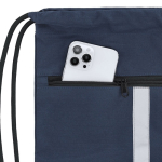 Mochila de cordão de rPET com bolso frontal e faixa refletora sexta vista