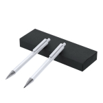 Conjunto de escrita: lápis e caneta de alumínio reciclado, tinta azul cor branco primeira vista