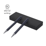 Conjunto de escrita: lápis e caneta de alumínio reciclado, tinta azul