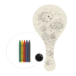 Conjunto de raquetes de madeira, bola para colorir com lápis de cera cor natural primeira vista