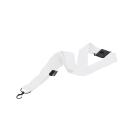 Lanyard clássico de poliéster reciclado com fecho de segurança cor branco primeira vista