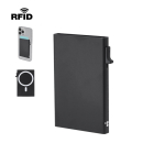 Porta-cartões de alumínio com suporte magnético e bloqueio RFID
