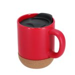 Caneca de cerâmica para levar com base de cortiça e tampa 330 ml cor vermelho primeira vista