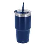 Copo térmico de aço inoxidável e parede dupla com palhinha 650 ml cor azul-marinho primeira vista