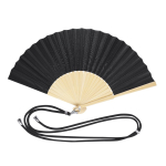 Leque de poliéster com varetas de bambu e cordão de transporte cor preto primeira vista
