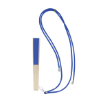 Leque de poliéster com varetas de bambu e cordão de transporte segunda vista