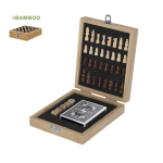 Conjunto de jogos de bambu com tabuleiro de xadrez e estojo