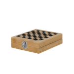 Conjunto de jogos de bambu com tabuleiro de xadrez e estojo segunda vista