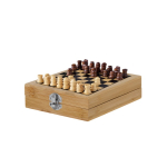 Conjunto de jogos de bambu com tabuleiro de xadrez e estojo terceira vista