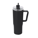 Caneca térmica de plástico reciclado e asa de transporte 900 ml cor preto primeira vista