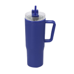 Caneca térmica de plástico reciclado e asa de transporte 900 ml cor azul primeira vista