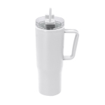 Caneca térmica de plástico reciclado e asa de transporte 900 ml cor branco primeira vista