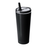 Copo térmico de aço inoxidável reciclado com palhinha 700 ml cor preto primeira vista