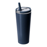 Copo térmico de aço inoxidável reciclado com palhinha 700 ml cor azul-marinho primeira vista