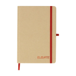 Caderno de cartão reciclado de capa dura, folhas pautadas A5 cor vermelho primeira vista