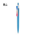 Caneta de plástico reciclado com clipe e sistema de botão, tinta azul