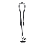 Lanyard porta-telemóvel de poliéster rPET com cabo de carga incluído cor preto primeira vista