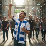 Colunas animadas com ar de bola de futebol e pega de transporte terceira vista