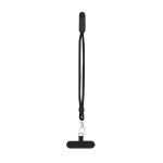 Pulseira porta-telemóvel ajustável com mosquetão metálico e suporte cor preto primeira vista