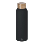 Garrafa de aço inoxidável, acabamento borracha e tampa de bambu 700 ml cor preto primeira vista