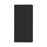 Caderno de capa dura e bolso no interior, folhas pautadas A5 cor preto primeira vista