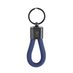 Porta-chaves com cordão de poliéster e placa metalizada para gravar vista principal