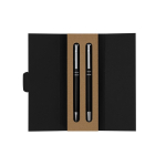 Conjunto de caneta elegante e roller de alumínio reciclado, tinta azul cor preto primeira vista