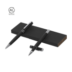 Conjunto de caneta elegante e roller de alumínio reciclado, tinta azul