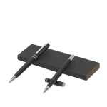 Conjunto de caneta elegante e roller de alumínio reciclado, tinta azul vista principal