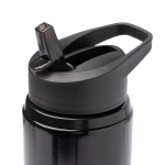 Garrafa anti-gotas em aço inoxidável reciclado com asa e palhinha 700ml cor preto vista detalhe 2
