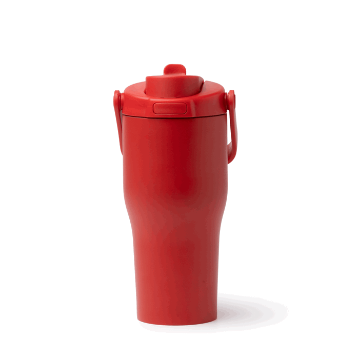 Garrafa térmica em aço inox reciclado com abertura por botão 550 ml cor vermelho