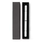 Esferográfica 2 em 1 de corpo metálico com ponta infinita e tinta azul cor branco segunda vista