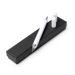 Esferográfica 2 em 1 de corpo metálico com ponta infinita e tinta azul cor branco vista detalhe 3