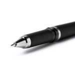 Esferográfica roller de plástico com acabamento mate e tinta gel azul cor preto vista detalhe 1