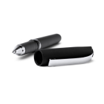 Esferográfica roller de plástico com acabamento mate e tinta gel azul cor preto vista detalhe 2