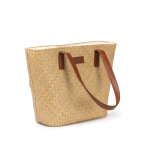 Saco de palha com forro de algodão e asas compridas em pele sintética cor natural vista detalhe 3