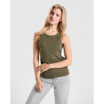 T-shirt sem mangas de senhora em malha canelada 270 g/m² Roly Direct Dribe cor verde militar vista detalhe 1