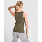 T-shirt sem mangas de senhora em malha canelada 270 g/m² Roly Direct Dribe cor verde militar vista detalhe 2