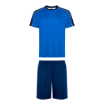 Conjunto desportivo unissexo manga curta poliéster 140 g/m2 Roly Direct Titan cor azul real primeira vista de uso